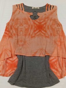 Orange &amp; Grey Sheer Layered Top