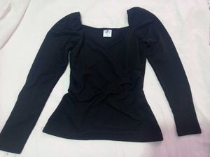 Black Puff Sleeve Square Neck Top