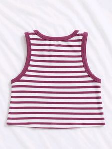 Pink &amp; White Striped Ribbed Crop Tank Top for Wome
