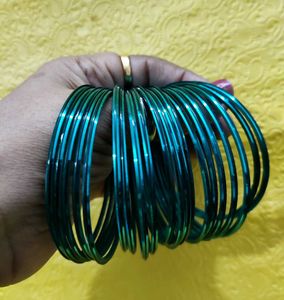 Teal Green Metal Bangles - Set of 20, 🆕✨
