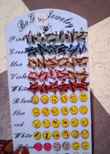 Fun Emoji &amp; Star Stud Earrings Set pair of 36