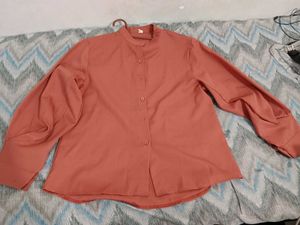 Stylish Coral Mandarin Neck Shirt