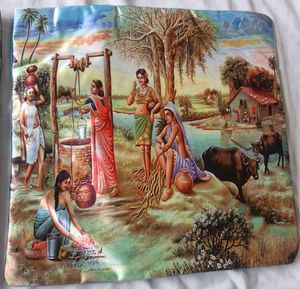 Vibrant Indian Village Scene Pillow CoversSet of 5