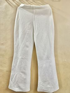 White Textured Flare Pants