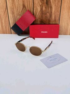 Prada Oval Sunglasses Gold Brown