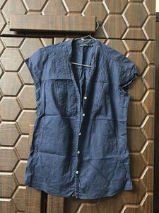Navy Button-Down Blouse