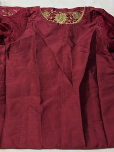 Elegant Maroon Kurta Set with Gold Embroidery