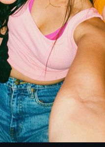 Pink Cropped Tank Top with Jeans