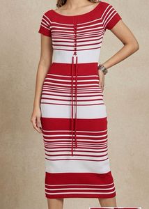 Red & White Striped Bodycon Dress
