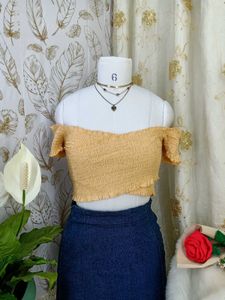 Smocked Off-Shoulder Crop Top