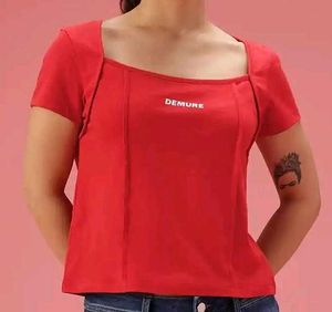 Red Square Neck Casual Top