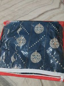 Designer Yellow Blouse with Blue Saree