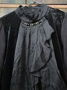 Ruffled Embellished black velvet satin winter top