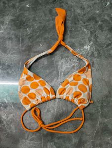 Orange Polka Dot Bikini Top