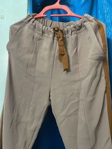 Stylish Women's Taupe Trousers with Brown Stripe