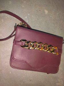 Chic Maroon Crossbody Bag with Gold Chain