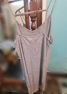 Grey Ribbed Spaghetti Strap Cami vest dress