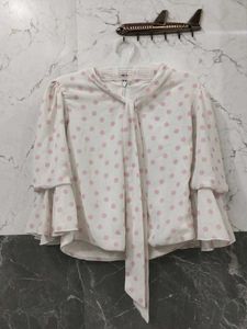 Chic Polka Dot Tie Neck Blouse