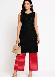 Stylish Black Kurta with Red Palazzo Pants