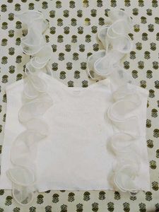 Chic Ruffle Trim Sleeveless Top-White