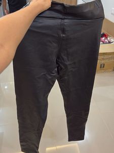 Black Faux Leather Leggings with Sequin Trim
