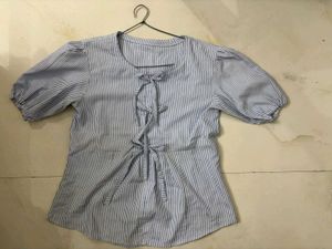 blue stripes korean bow top
