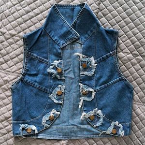 Denim Vest with Raw Edge Detail