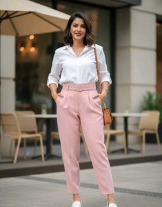 Stylish pastel Pink High-Waist Trousers