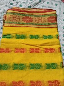 Vibrant Yellow Saree with Floral Border