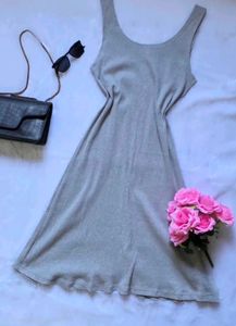 Grey Ribbed Casual Midi Dress | chic style