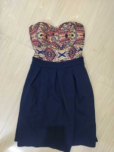 Strapless Print Top Navy Skirt mini Dress