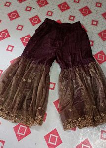 beautiful soft sharara suit with golden dupatta
