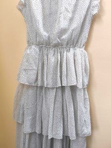 A y2k ruffle white polka dot sleeveless dress