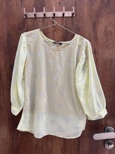 Sheer butter yellow Floral Print Top