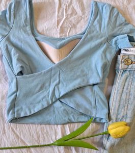 Baby Blue Cropped Padded Top