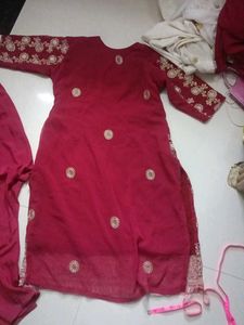 Maroon Embroidered Kurta Set
