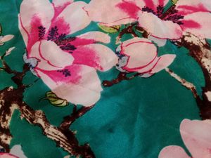 Turquoise Floral Print Satin Scarf