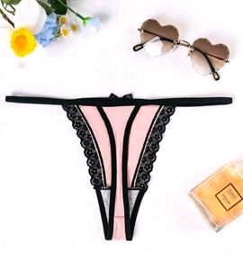 Pink G-String with Black Lace Trim