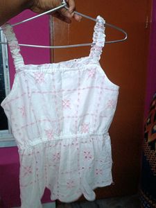 White Cropped Embroidered Top