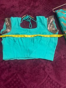 Teal &amp; Gold Sequin Indian Sari Blouse