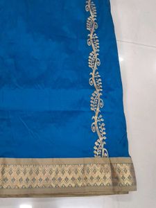 Elegant Blue Silk Saree with Gold Border