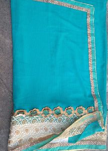Beautiful Teal Saree with Embellishments combe pac