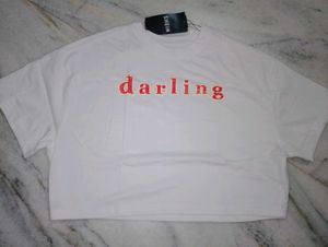 Cute White Cropped T-Shirt "Darling"