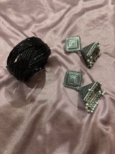 Oxidized Jhumka Earrings &amp; Bracelet 💕