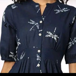 Navy Blue Dragonfly Print Midi Dress