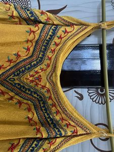 Stylish Yellow Embroidered Cold Shoulder Top