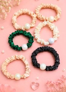 Pearl Embellished Scrunchies Set