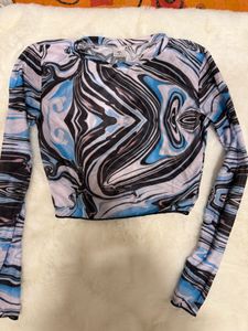 Sheer Swirl Print Long Sleeve Top