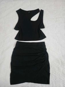 Black Cut-Out Top & Ruched Skirt Set bust 36