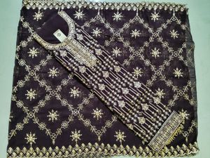 Semistitched Embroidered With Mirror N Stones Work